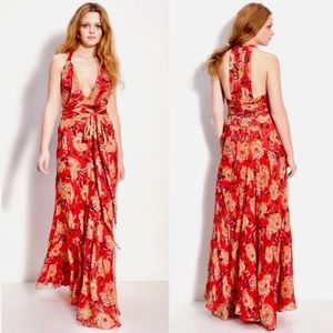 Winter Kate Red Floral Silk Maxi Dress